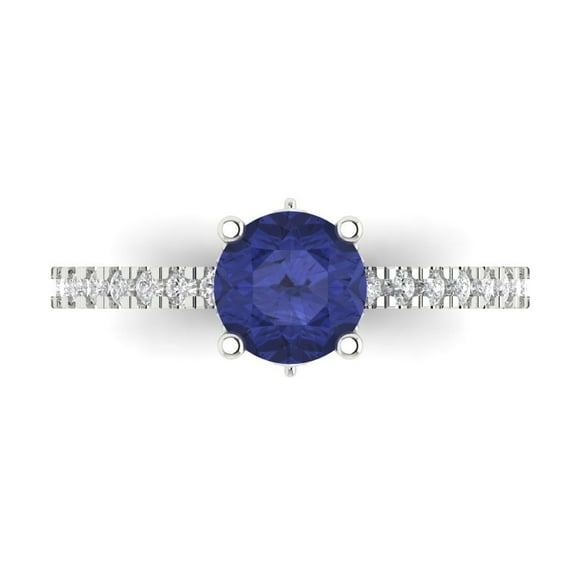 Solitaire with Accents Engagement Ring for Women - 1.465ct Simulated Tanzanite in 14K White Gold Promise Ring