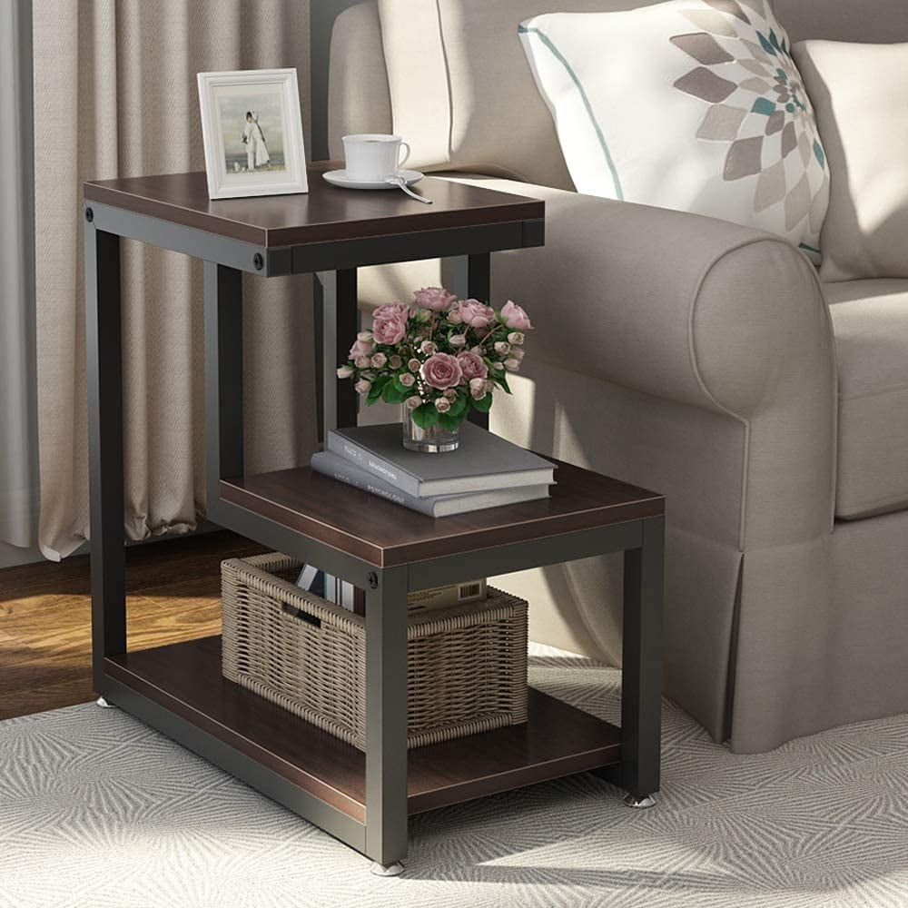 Rustic End Table, 3-Tier Bed Side Table Night Stand with Storage Shelf