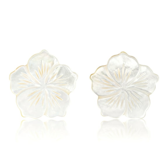 AeraVida Flower of the Ocean White Kabibe Seashell Post Stud Floral Earrings