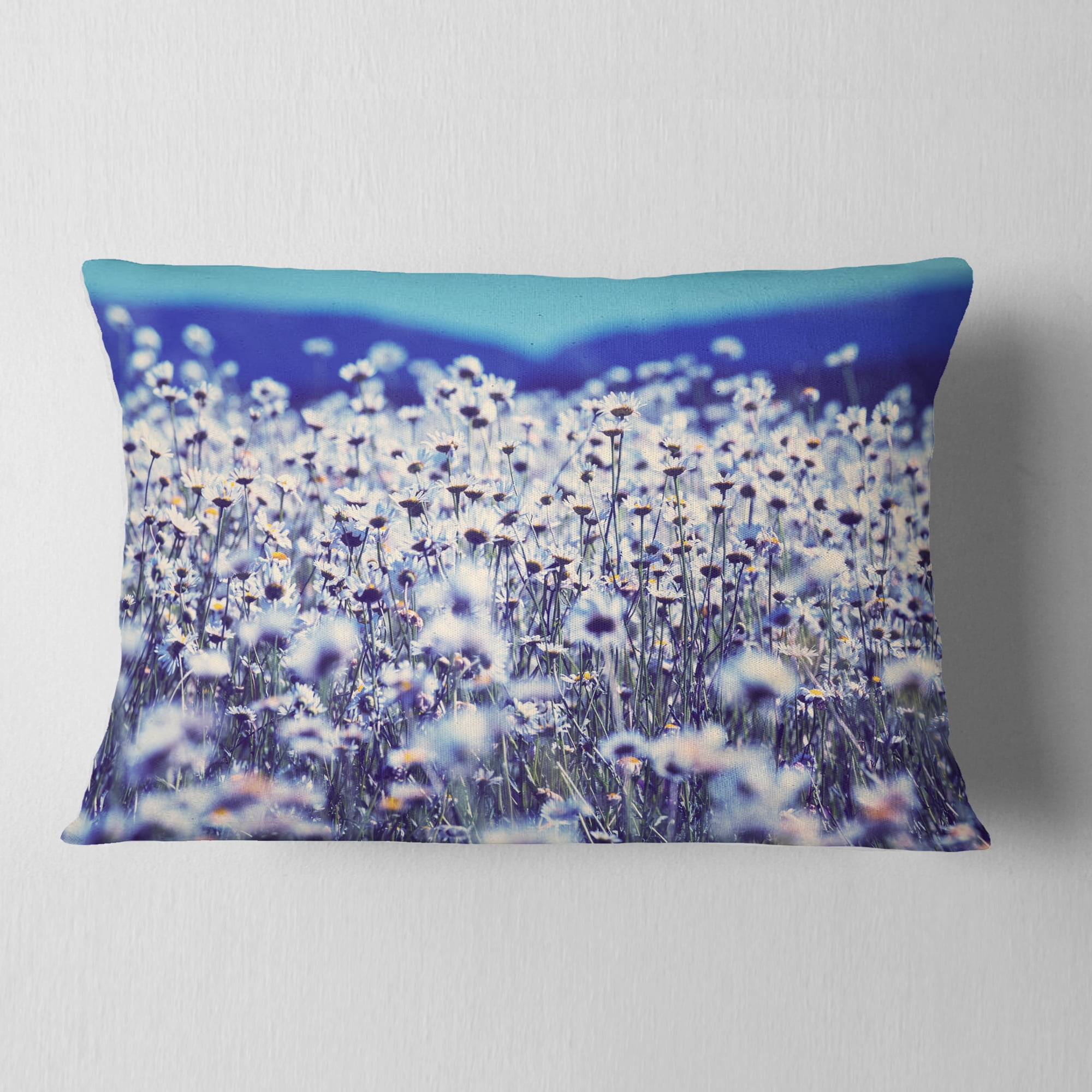 Designart Amazing Light Blue Chamomile Blossom - Flower Throw Pillow - 12x20