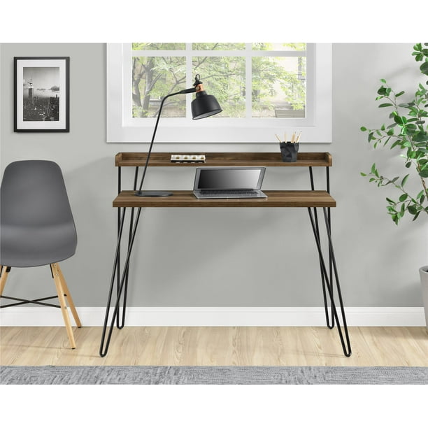 Mainstays Griffin Retro Computer Desk with Riser, Walnut