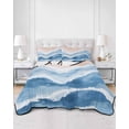 thumbnail image 3 of Quilts Full Size, Blue Waves Coastal Soft Comforter Bedding Set for Bed, Light Blue Ombre Summer Beach Oceans Lightweight Quilted Bedspread with Pillow Cover(2 Pieces) for All Season, 78x90 Inch, 3 of 6