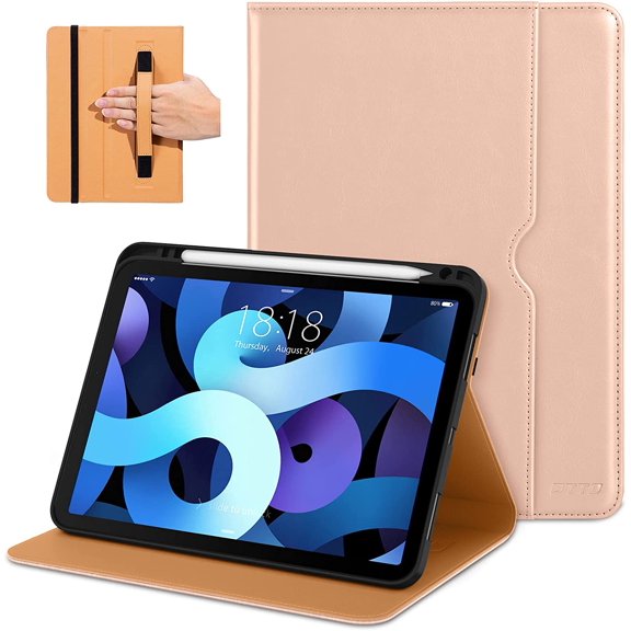 DTTO iPad Air 5th/4th Case, Premium Leather Business Folio Stand Cover with Built-in Apple Pencil Holder - Auto Wake/Sleep and Multiple Viewing Angles for iPad 10.9 Inch 2020/2022, Pink