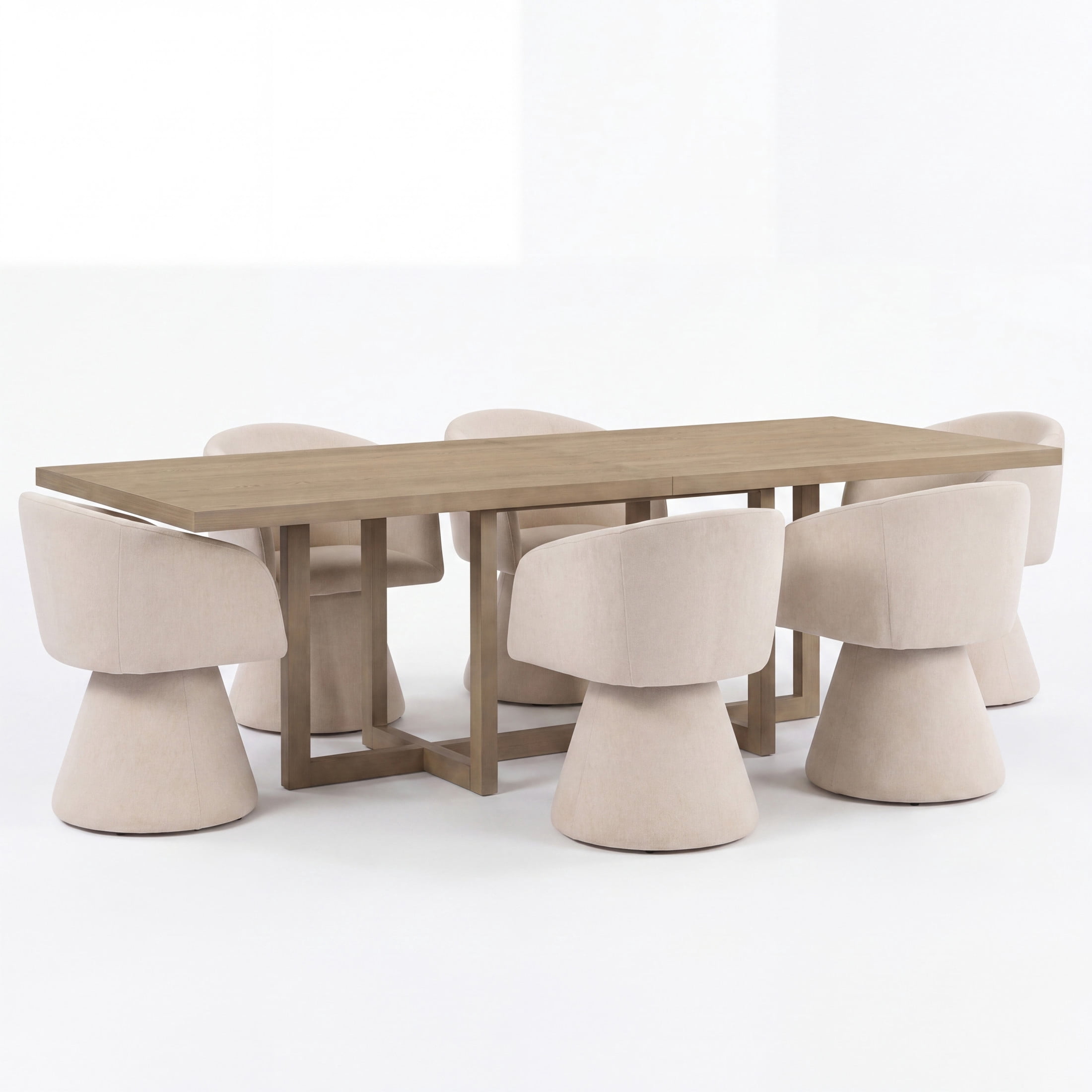 Christopher Knight Home 7-Piece Dining Set, 95" Table with Swivel Upholstered Chairs, Light Ash+Beige