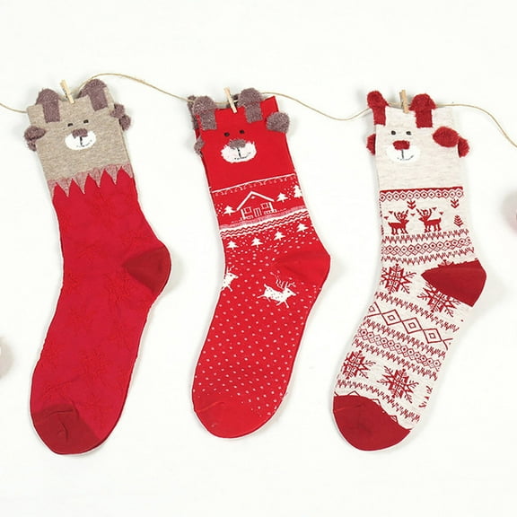 HINTRMENT 1 Pair Red Cotton Warm Fuzzy Socks Christmas Style for Girls Cozy Holiday