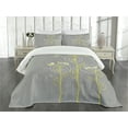 thumbnail image 3 of Ambesonne Abstract Quilted Bedspread Set 3 Pcs, Nature Beauty Flower Twigs, Queen Size, Grey Yellow, 3 of 5