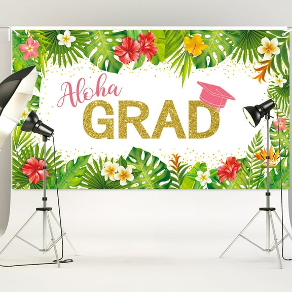MALLMALL6 Backdrop, Tropical Aloha Graduation, Hawaiian Luau, Congrats Grad