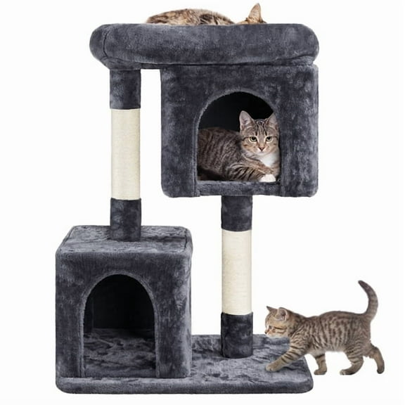 Yaheetech 33.4″ H Spacious Top Perch Cat Tree with Big Condo，Dark Gray