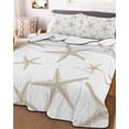 thumbnail image 3 of Quilts Full Size Bedding Set, Beige Starfish Coastal Lightweight Quilted Comforter, Summer Beach Nautical Ocean Soft Reversible Bedspread Coverlet with Pillow Covers for All Season, 78" x 90", 3 of 7