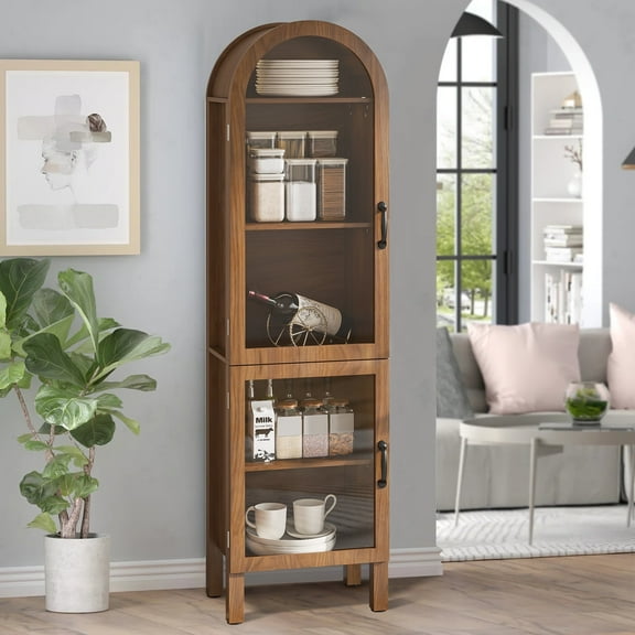 Arched Storage Display Cabinet with Door, Kitchen Pantry Storage Cabinets, Accent Curio Cabinet Bookcase for Living Room