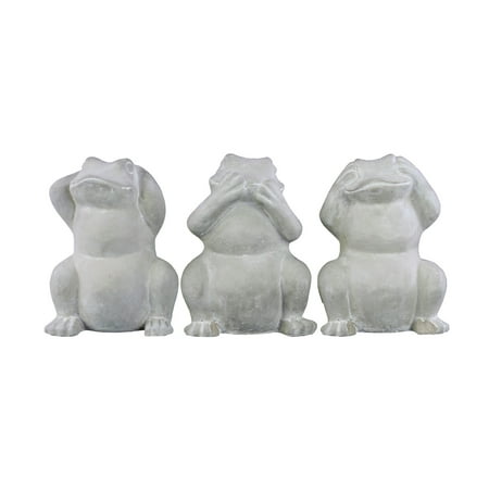 Urban Trends Cement Standing Frog No Evil (Hear/Speak/See) Figurine in Washed Concrete Finish, White - Assortment of