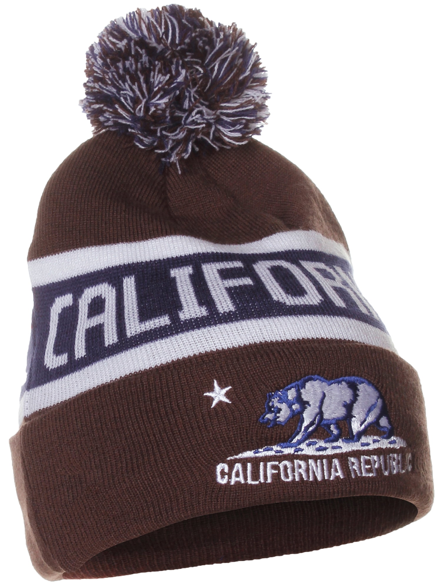 flydende Kollega Thanksgiving American Cities Unisex California Republic Bear Cuff Pom Pom Beanie Knit  Hat Cap - Brown Blue - Walmart.com