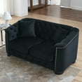 thumbnail image 3 of 59-Inch Modern Chesterfield Velvet Sofa, 2-Seater Sofa, Upholstered Tufted Backrests with Nailhead Arms and 2 Cushions for Living Room, Bedroom, Apartment, Office (Black), 3 of 12
