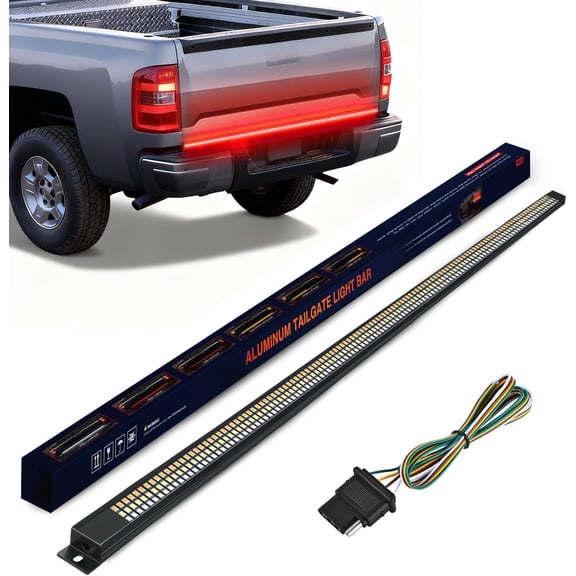 Nilight Truck Tailgate Light Strip 48" Aluminum Frame Triple Row 780 LED Bar with Red Running Brake Sequential Turn Signals Strobe Lighting White Reverse
