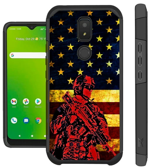Compatible with Cricket Icon 3 | Cricket Splendor | AT&T Motivate 2 | AT&T Motivate 3; Hybrid Fusion Guard Phone Case Cover (US Soldier Flag)