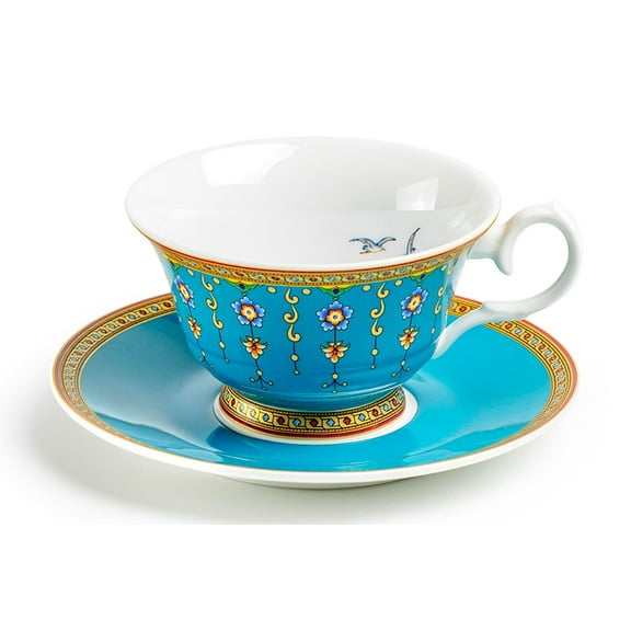 Grace Teaware Royal Turquoise Voyage 6oz Bone China Tea Cup and Saucer