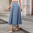 thumbnail image 6 of Ruimatai Womens Denim Maxi Skirt High Waist Front Button Pocket A-Line Light Flowy Loose Casual Vintage Daily Skirt, 6 of 7