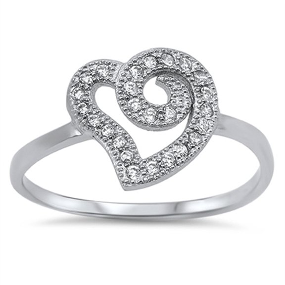 Women's Heart Clear CZ Promise Ring .925 Sterling Silver Band White Jewelry Female Size 5