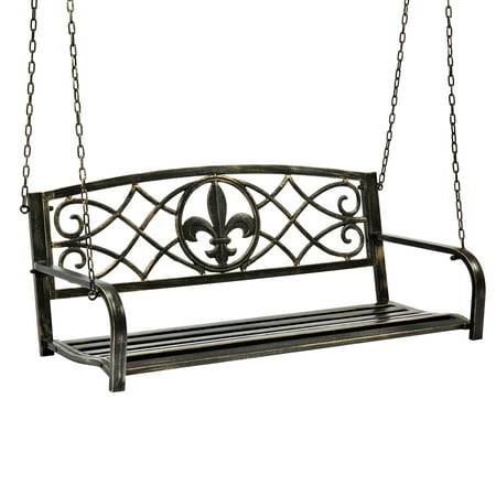 Best Choice Products Outdoor Metal Fleur-De-Lis Hanging Swing Bench with Weather-Resistant Steel, (Best Garden Swings For Adults)