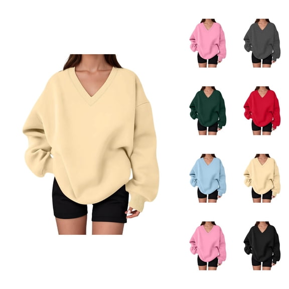 Women's Oversized Sweatshirt Long Sleeve Comfort V Neck Oversized Sweatshirts Pullover Tops