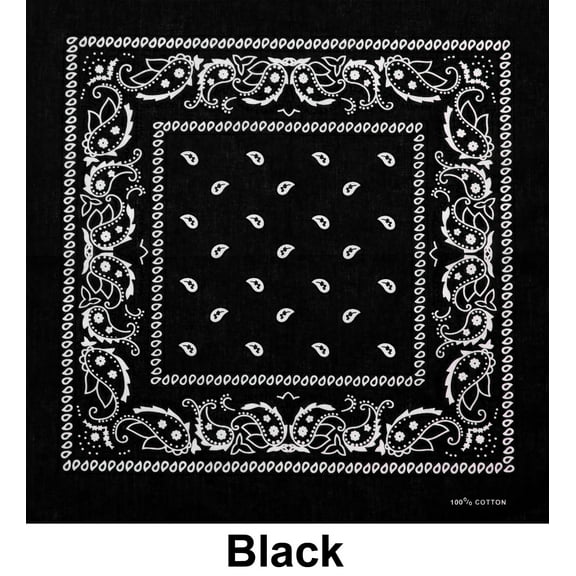 Black Paisley Print Designs Cotton Bandana (22 inches x 22 inches)