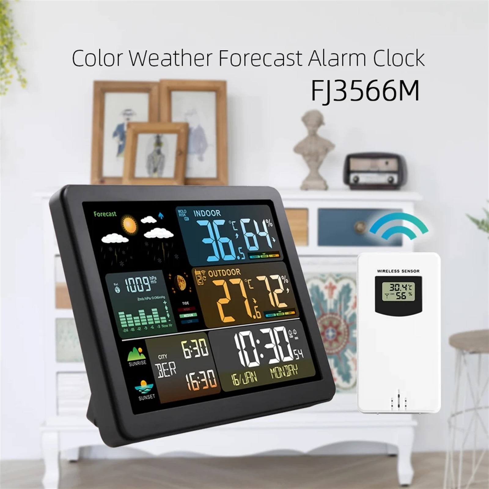 Smart Weather Station with Clock Temperature & Humidity Meter Large Color Screen Weather Clock Weather Forecast