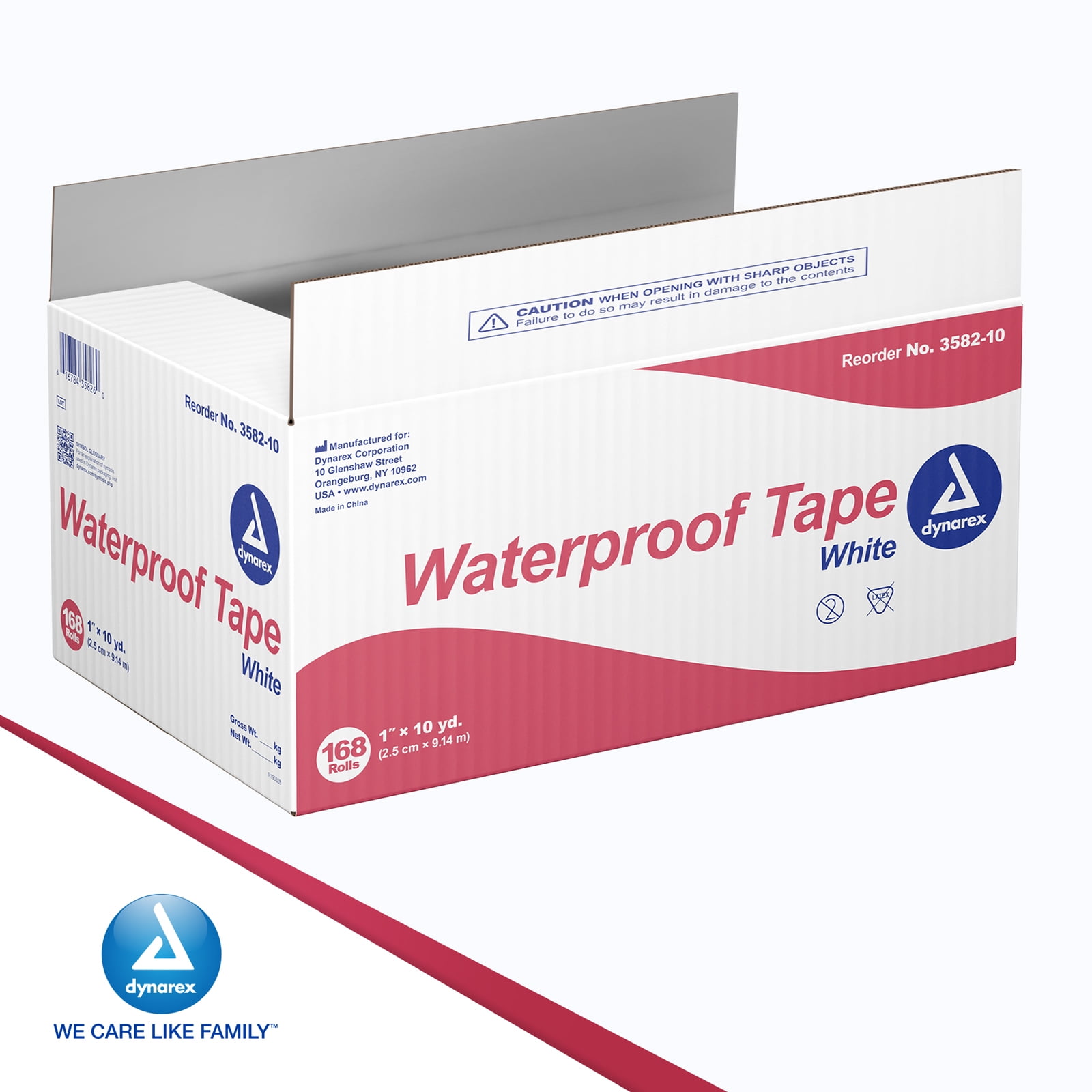 Dynarex Waterproof Adhesive Tape - High-Tensile, Strong Adhesive, Non-Sterile - No Rubber Latex & DEHP - 1” x 10 Yards - 168 Rolls per Bulk Case