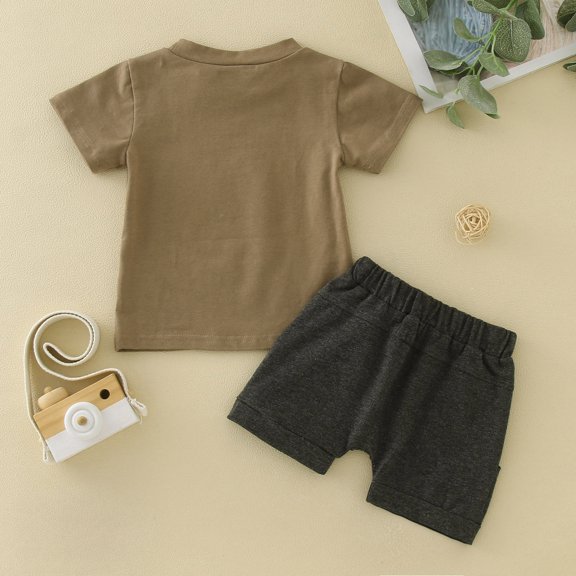 Vedolay Boys Short Sets Toddler Baby Girl Boy 2pcs Print Outfits Clothes T Shirts Short Sets,Brown 3-4 Years