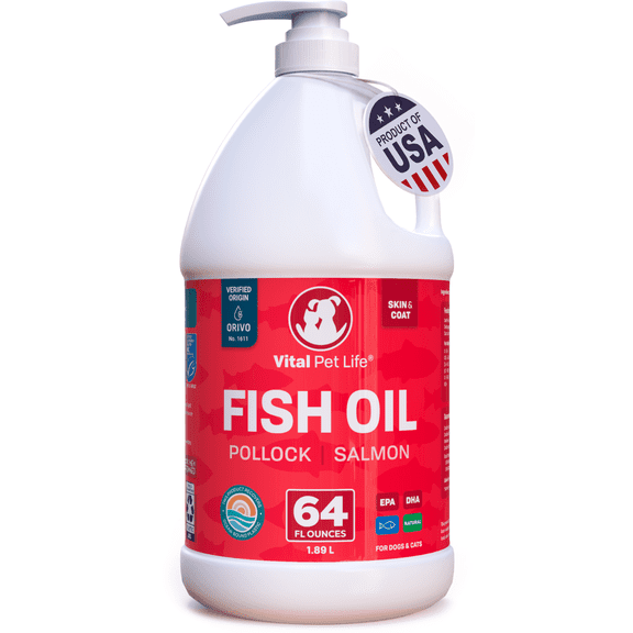 Vital Pet Life Fish Oil for Dogs & Cats for Skin, Coat & Joint Support, Omega 3 Salmon & Pollock Oil, 64 oz