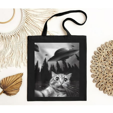 vintage Funny Cat Selfie with UFOs Tote Bag-TH41267