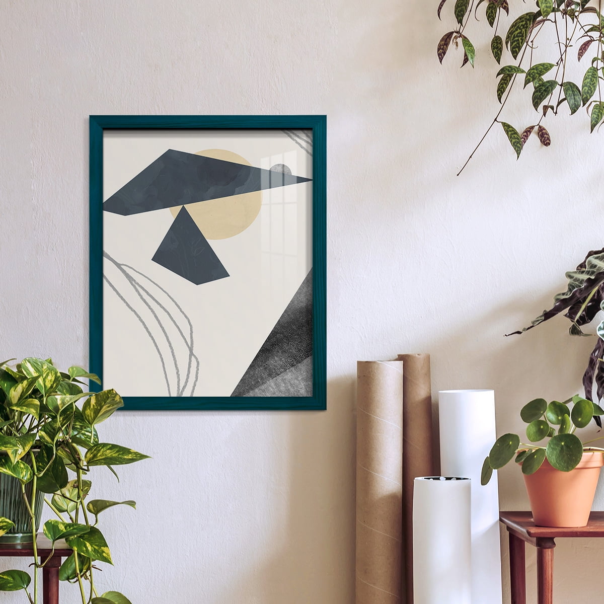 Diamond Slate IV - Framed Print w/glass - Ocean Blue