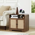 thumbnail image 2 of Wirrytor Farmhouse End Table with Charging Station and 2 Doors, Storage Shelf Nightstand for Living Room Bedroom, Modern Side Table with Rounded Corners and Black Metal Legs, 2 of 7