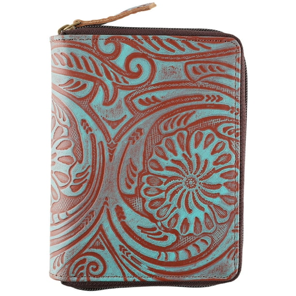Cartera para pasaporte F&L CLASSIC de piel floral turquesa con RFID