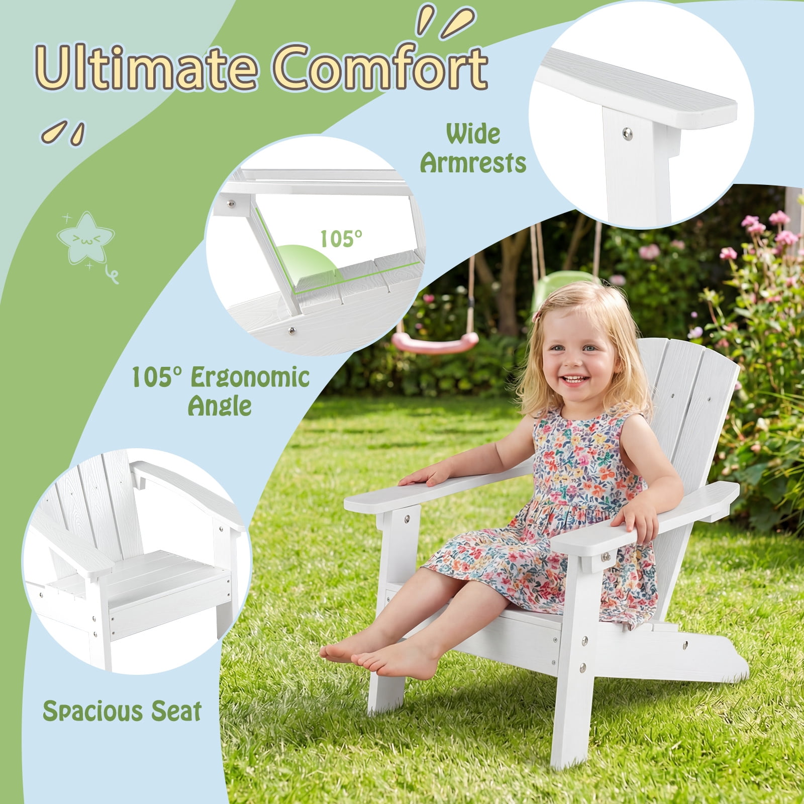 Gymax 4PCS Kid's Adirondack Chair All-Weather HIPS Toddler Lawn Chair w/ Ergonomic Design White