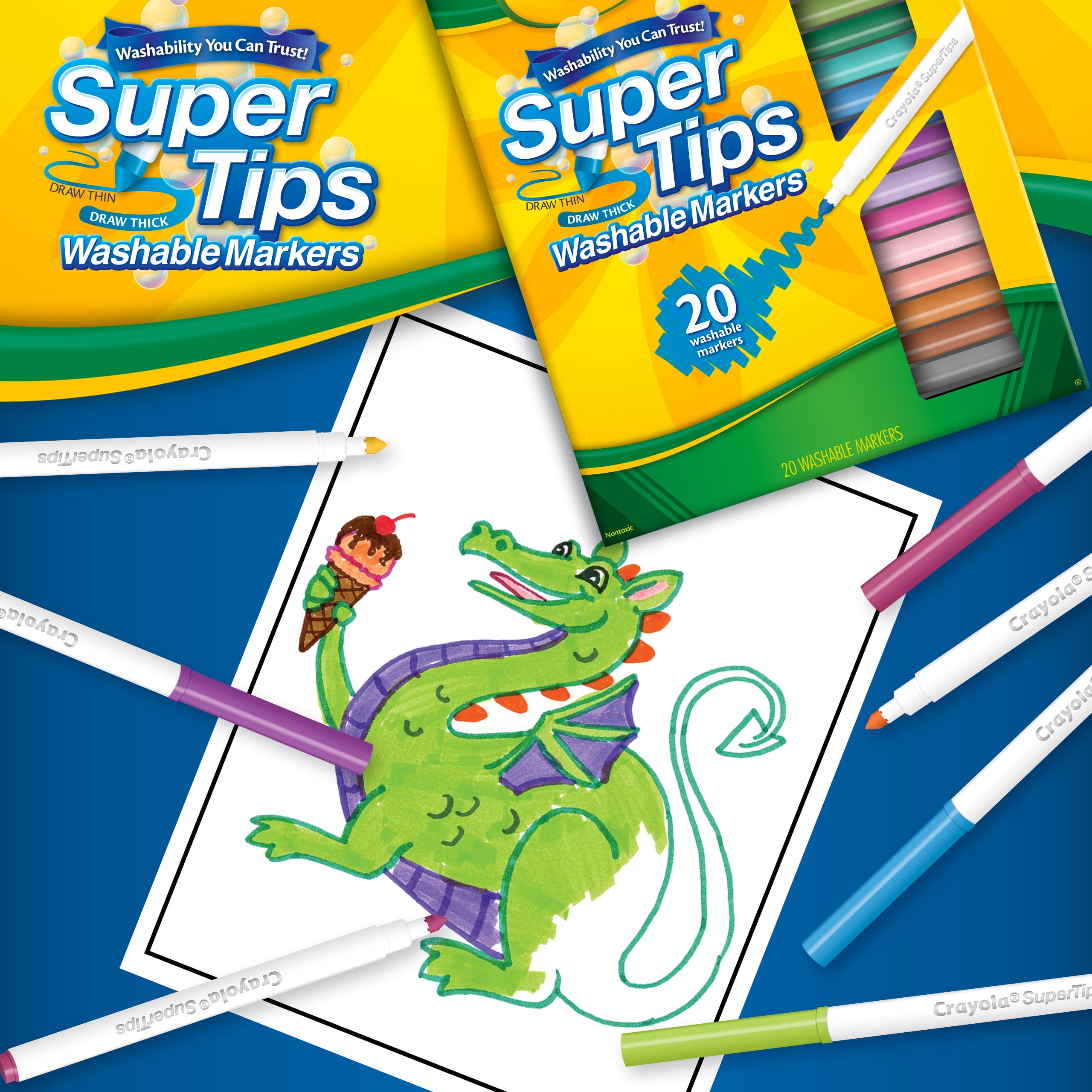 Crayola Super Tips Washable Markers~ 20 Ct Pack~ Draw Thin & Thick~ NEW! -  BND Treasure Chest