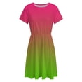 thumbnail image 4 of Pink Green Gradient Short Sleeve Dress Women Summer Evening Dresses Ladies Sundress, 4 of 7