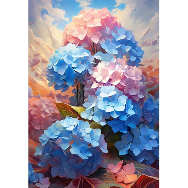 Kit Pintura Por Números Arte Al Óleo Artesanal Imagen Hortensia Del 30x40cm