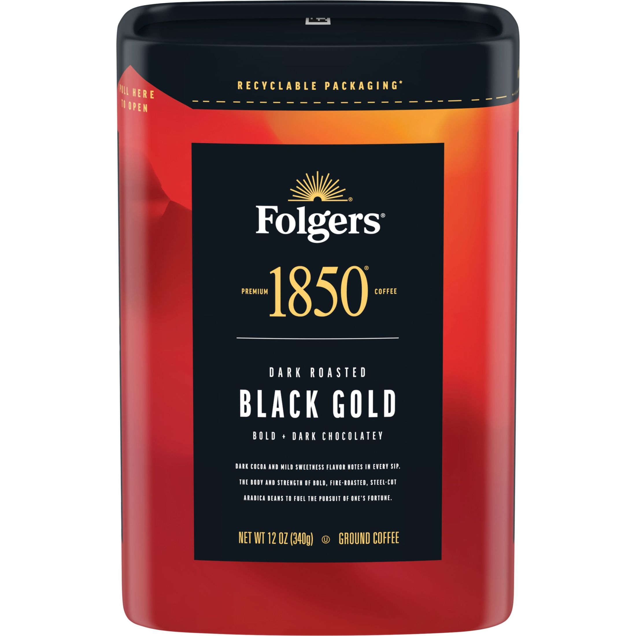 Folgers 1850 Black Gold Dark Roast Coffee, 12 oz Recyclable Canister