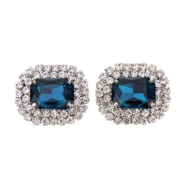 Elegantes clips para zapatos de cristal con diamantes artificiales y hebillas para zapatos de boda. Azul