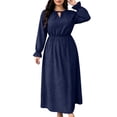 thumbnail image 6 of Aimik Women's V-Neck Long Sleeve Polka Dot Maxi Dress Elastic Waist Side Slit Flowy A-Line Swing Dress, 6 of 6