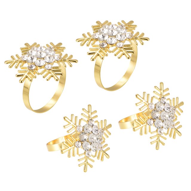Metal Servilletas Anillos, 4uds Brillante Nieve Copo Servilletas Anillos Soporte Hebilla Juego para Comida Mesa Decoraciones Boda Cumpleaños Vacaciones Fiesta, Dorado Tono
