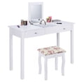 thumbnail image 1 of Costway Coiffeuse Table de Maquillage Bureau à Rabat Miroir 2 Tiroirs Meuble avec Tabouret, 1 of 10