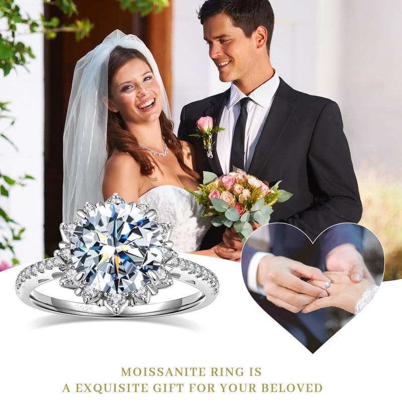 Aurora&Fiori 0.5carat Round Cut Moissanite Engagement Ring for Women 18K White Gold Plated S925 Sterling Silver Flower Halo Promise Ring