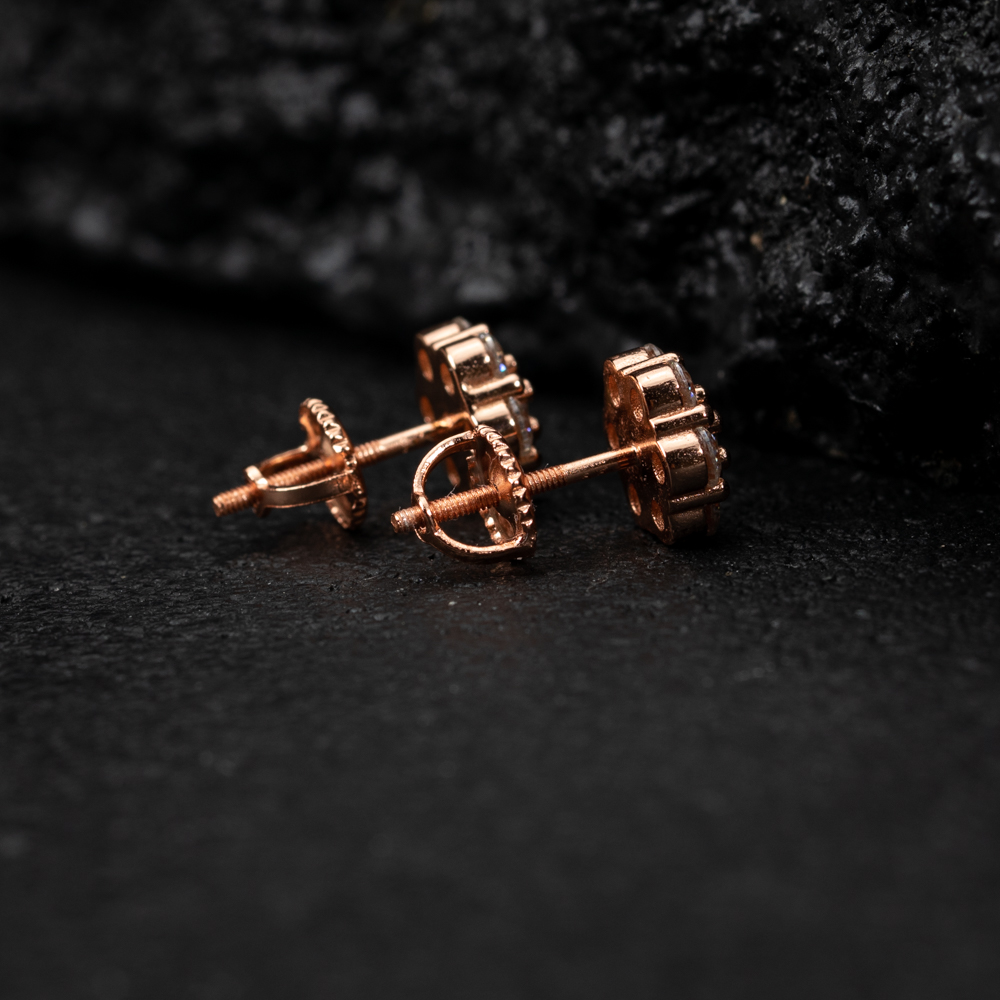 Round Cut 1.33Ct Natural VVS D Color Moissanite Earring Pink 14K Rose Gold 925 Sterling Silver Honey Comb Flower Set Cluster Hip Hop Screw Back Unisex Stud Earrings
