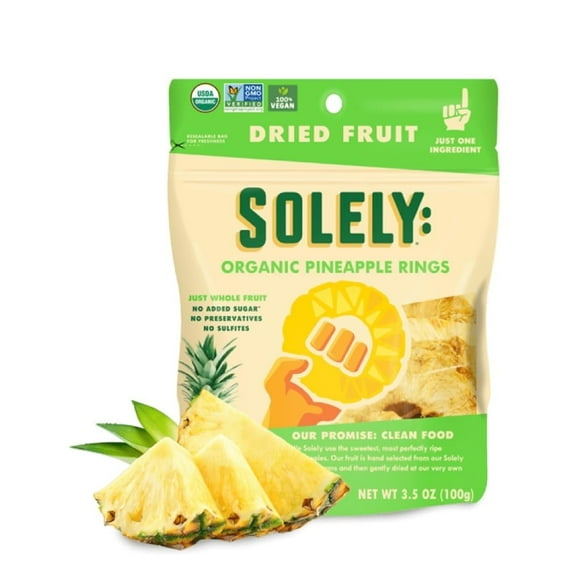 SOLELY Organic Dried Pineapple Rings (3.5 oz Resealable Bags, pack of 4), Real Fresh Fruit, 1 Ingredient, Healthy Snacks for All, Vegan 4 Bags (14 oz)