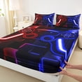 thumbnail image 4 of Gamer Sheet Set For Boys Bedding Set 3-Piece Game Console Bed Sheets For Kids Girls Teen 3D Red And Blue Gamepad Gaming Bed Sheet Set With Neon Check(Red Blue,Twin), 4 of 6