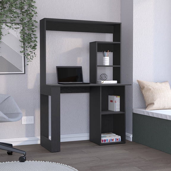 Maine 38.8 Inch Desk with Hutch and Shelves for Home Office