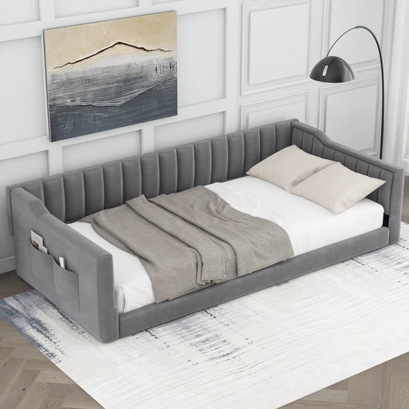 [Luxury Velvet Twin XL Upholstery Daybed with Side Storage]