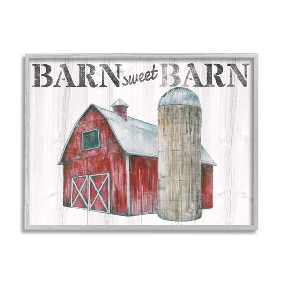 Stupell Industries Sweet Barn Rustic Phrase Landscape Painting Gray Framed Art Print Wall Art, 20 x 16