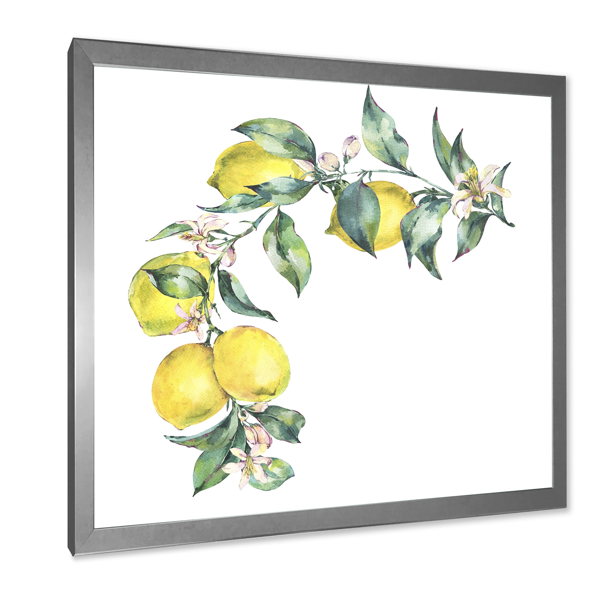 Designart 'Branch of Leaves and Yellow Lemons II' Tropical Framed Art Print
